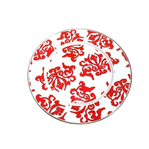 Golden Rabbit Enamelware Dinner Plate Laura Fair 12.5" Red White - Picture 1 of 9